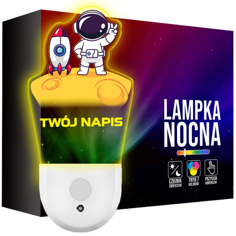 Lampka Nocna LED dla Dziecka ASTRONAUTA RAKIETA kontaktu gniazdka CZUJNIK