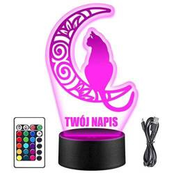 LAMPKA NOCNA LED KOT KSIĘŻYC KOTEK 3D + PILOT prezent URODZINY statuetka