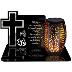 ZNICZ SOLARNY LED WIECZNY PODSTAWKA NA CMENTARZ GRÓB Krzyż EFEKT PŁOMIENIA