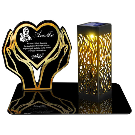 SOLARNY ZNICZ LED AŻUROWY PODSTAWKA STATUETKA NA CMENTARZ GRÓB DUŻA SERCE DLA DZIECKA SYNA CÓRKI