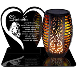 ZNICZ SOLARNY LED WIECZNY PODSTAWKA NA CMENTARZ GRÓB Serce EFEKT PŁOMIENIA DLA DZIADKA