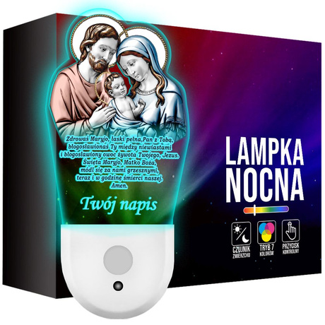 Lampka Nocna LED dla Dziecka modlitwa Maryja kontaktu gniazdka CZUJNIK