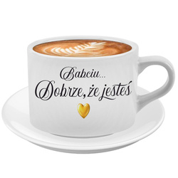 Prezent na Dzień Babci i Dziadka urodziny Filiżanka ze spodkiem z Dedykacją