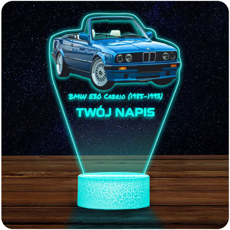 LAMPKA NOCNA LED 3D AUTO  BMW E30 Cabrio prezent dla dziecka URODZINY statuetka + pilot