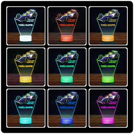 LAMPKA NOCNA LED 3D auto Williams FW14B bolid F1 prezent dla dziecka URODZINY statuetka + pilot