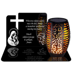 ZNICZ SOLARNY LED WIECZNY PODSTAWKA NA CMENTARZ GRÓB Krzyż EFEKT PŁOMIENIA