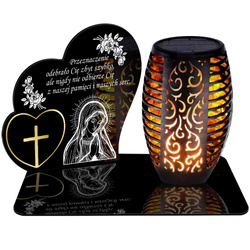 ZNICZ SOLARNY LED WIECZNY PODSTAWKA NA CMENTARZ GRÓB Serce EFEKT PŁOMIENIA