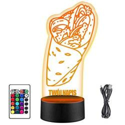 LAMPKA NOCNA LED KEBAB TORTILLA 3D + PILOT prezent URODZINY statuetka