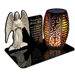 ZNICZ SOLARNY LED WIECZNY PODSTAWKA NA CMENTARZ GRÓB Aniołek EFEKT PŁOMIENIA dla DLA MAMY
