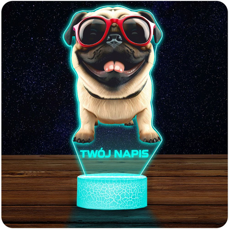 LAMPKA NOCNA LED 3D z imieniem PIESEK PIES MOPS prezent dla dziecka URODZINY statuetka + pilot