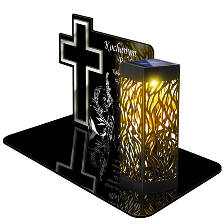 ZNICZ SOLARNY LED WIECZNY PODSTAWKA NA CMENTARZ GRÓB lampka Krzyż 3D DLA RODZICÓW