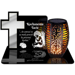 ZNICZ SOLARNY LED WIECZNY PODSTAWKA NA CMENTARZ GRÓB Krzyż EFEKT PŁOMIENIA DLA TATY