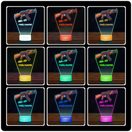 LAMPKA NOCNA LED 3D KARABIN BROŃ Karabinek AK-47 prezent dla dziecka URODZINY statuetka + pilot