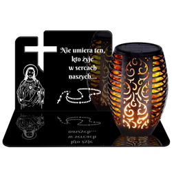 ZNICZ SOLARNY LED WIECZNY PODSTAWKA NA CMENTARZ GRÓB Krzyż EFEKT PŁOMIENIA