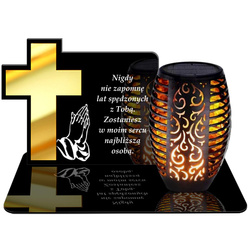 ZNICZ SOLARNY LED WIECZNY PODSTAWKA NA CMENTARZ GRÓB Krzyż EFEKT PŁOMIENIA