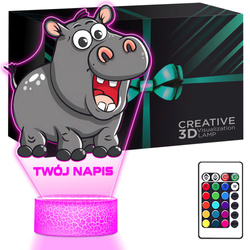 LAMPKA NOCNA LED 3D z imieniem HIPOPOTAM HIPCIO prezent dla dziecka URODZINY statuetka + pilot