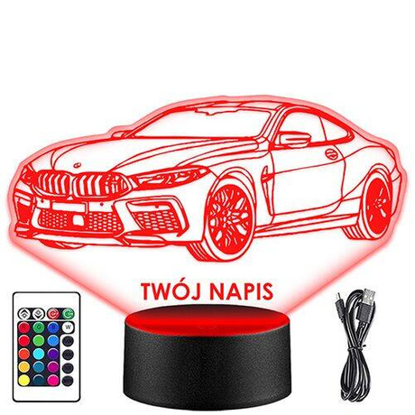 LAMPKA NOCNA LED BMW M8 AUTO AUTKO 3D + PILOT prezent URODZINY statuetka