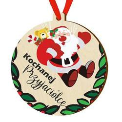 Drewniana bombka zawieszka na choinkę mikołaj