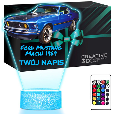 LAMPKA NOCNA LED 3D AUTO Ford Mustang Mach 1 prezent dla dziecka URODZINY statuetka + pilot