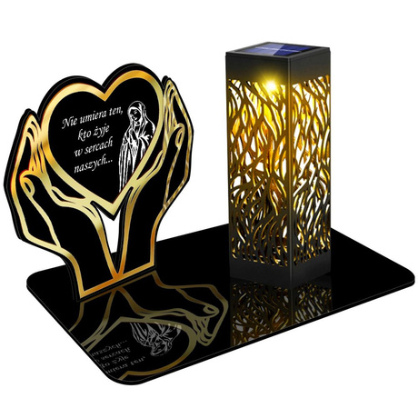 SOLARNY ZNICZ LED AŻUROWY PODSTAWKA STATUETKA NA CMENTARZ GRÓB DUŻA SERCE 
