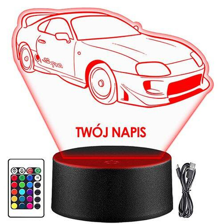 LAMPKA NOCNA LED TOYOTA SUPRA AUTO 3D + PILOT prezent URODZINY statuetka