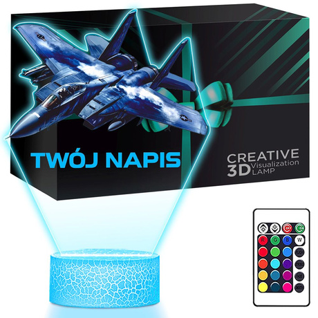 LAMPKA NOCNA LED 3D z imieniem SAMOLOT ODRZUTOWIEC prezent dla dziecka URODZINY statuetka + pilot