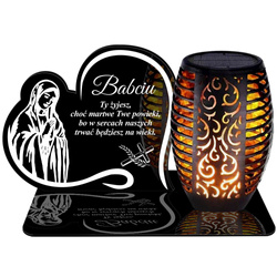 ZNICZ SOLARNY LED WIECZNY PODSTAWKA NA CMENTARZ GRÓB Serce EFEKT PŁOMIENIA DLA BABCI