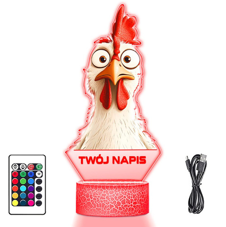 LAMPKA NOCNA LED 3D Kogut Kura Kurka dla Rolnika prezent dla dziecka URODZINY statuetka + pilot