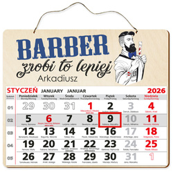 DREWNIANY KALENDARZ 2026 PREZENT BARBER UPOMINEK POD CHOINKĘ ŚWIĘTA