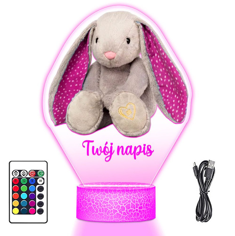 LAMPKA NOCNA LED 3D KRÓLIK MASKOTKA prezent dziewczynki URODZINY dziecka