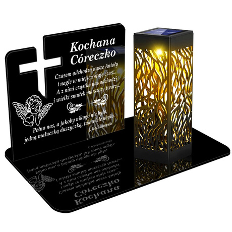 ZNICZ SOLARNY LED WIECZNY PODSTAWKA NA CMENTARZ GRÓB lampka Krzyż 3D DLA CÓRKI