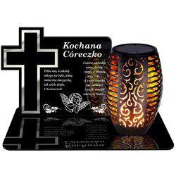 ZNICZ SOLARNY LED WIECZNY PODSTAWKA NA CMENTARZ GRÓB Krzyż EFEKT PŁOMIENIA DLA CÓRKI