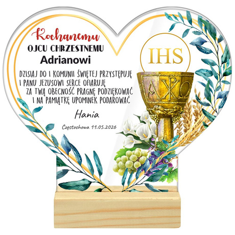 PODZIĘKOWANIE DLA CHRZESTNYCH NA KOMUNIĘ PAMIĄTKA STATUETKA PERSONALIZOWANA