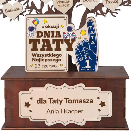 PAMIĄTKA PREZENT NA DZIEŃ TATY DLA SUPER TATY OJCA TEŚCIA SERCE DRZEWKO