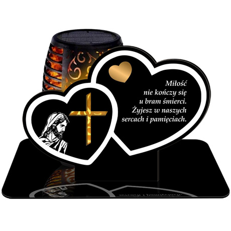 ZNICZ SOLARNY LED WIECZNY PODSTAWKA NA CMENTARZ GRÓB Serce EFEKT PŁOMIENIA