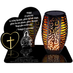 ZNICZ SOLARNY LED WIECZNY PODSTAWKA NA CMENTARZ GRÓB Serce EFEKT PŁOMIENIA