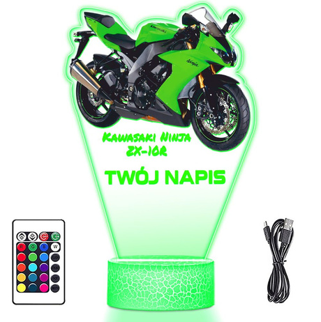 LAMPKA NOCNA LED 3D Motor Ścigacz Kawasaki Ninja prezent dla dziecka URODZINY statuetka + pilot
