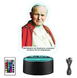 LAMPKA NOCNA LED PAPIEŻ JAN PAWEŁ II 3D + PILOT prezent URODZINY statuetka