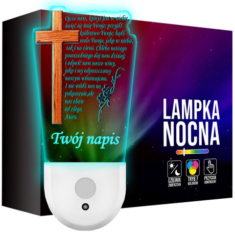 Lampka Nocna LED dla Dziecka MODLITWA OJCZE NASZ kontaktu gniazdka CZUJNIK