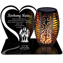 ZNICZ SOLARNY LED WIECZNY PODSTAWKA NA CMENTARZ GRÓB Serce EFEKT PŁOMIENIA DLA MĘŻA