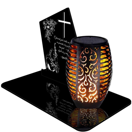 ZNICZ SOLARNY LED WIECZNY PODSTAWKA NA CMENTARZ GRÓB Krzyż EFEKT PŁOMIENIA