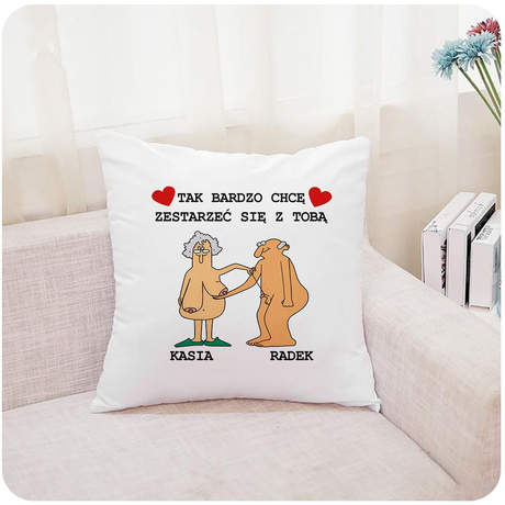 Prezent Walentynki PODUSZKA KUBEK TAK BARDZO CHCĘ ZESTARZEĆ SIĘ Z TOBĄ personalizacja