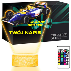 LAMPKA NOCNA LED 3D auto Williams FW14B bolid F1 prezent dla dziecka URODZINY statuetka + pilot