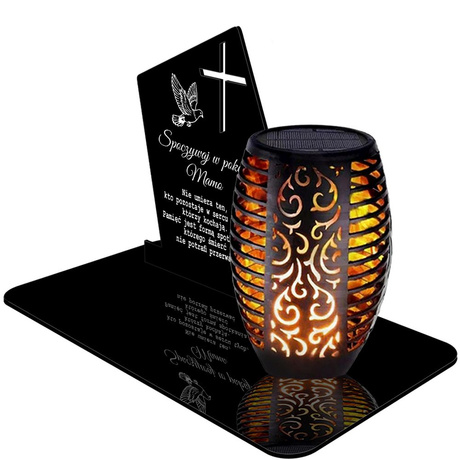 ZNICZ SOLARNY LED WIECZNY PODSTAWKA NA CMENTARZ GRÓB Krzyż EFEKT PŁOMIENIA dla Mamy