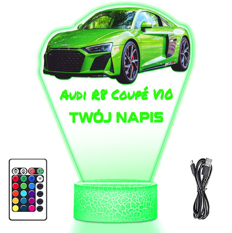 LAMPKA NOCNA LED 3D AUDI R8 SAMOCHÓD prezent dla dziecka URODZINY statuetka + pilot