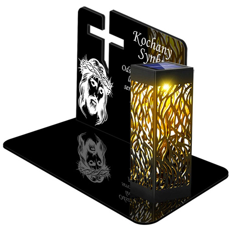 ZNICZ SOLARNY LED WIECZNY PODSTAWKA NA CMENTARZ GRÓB lampka Krzyż 3D DLA SYNA