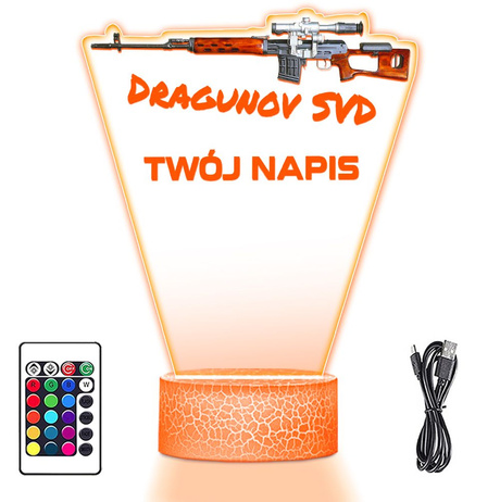 LAMPKA NOCNA LED 3D KARABIN BROŃ SWD Dragunow prezent dla dziecka URODZINY statuetka + pilot