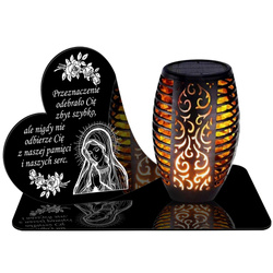 ZNICZ SOLARNY LED WIECZNY PODSTAWKA NA CMENTARZ GRÓB Serce EFEKT PŁOMIENIA