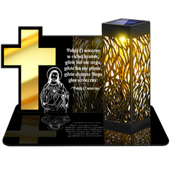 ZNICZ SOLARNY LED WIECZNY PODSTAWKA NA CMENTARZ GRÓB lampka Krzyż 3D