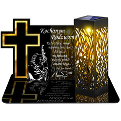 ZNICZ SOLARNY LED WIECZNY PODSTAWKA NA CMENTARZ GRÓB lampka Krzyż 3D DLA RODZICÓW